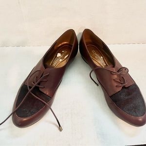 Brown leather Naturalizer shoes with real dyed calf fur size 7.5N